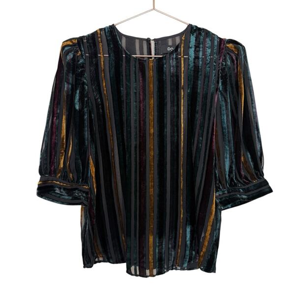 Do+Be Striped Burn Out Puff Sleeves Size Small Sheer Blouse Holiday Office Vixen - Picture 1 of 4